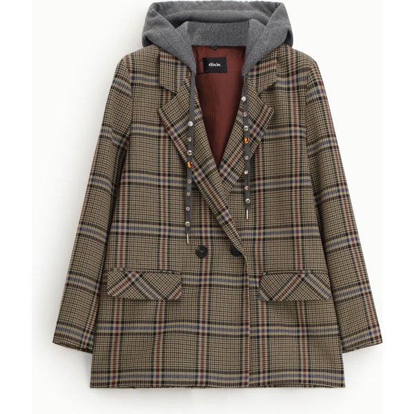 Blazer Croisé à Capuche Et Motif à Carreaux-image