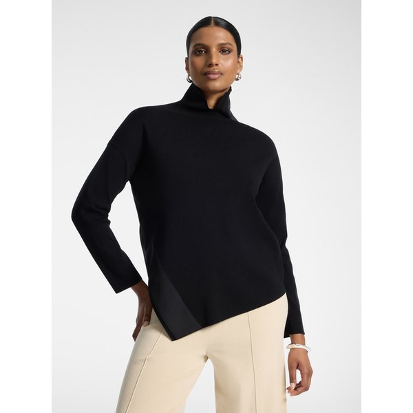 Elena Mirò - Maglia Dolcevita Con Bordo Asimmetrico Donna, Nero Taglia: 3XL (58 It)-image