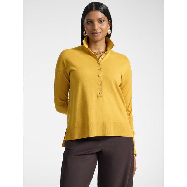 Elena Mirò - Maglia Polo In Viscosa Con Bottoni Gioiello Donna, Giallo Taglia: XL (52-54 It)-image