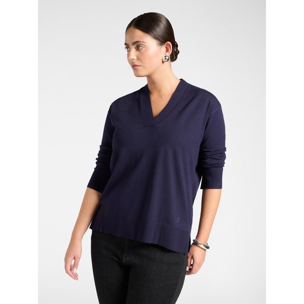 Elena Mirò - Maglia Viscosa Scollo A V Donna, Blu Taglia: 3XL (58 It)-image