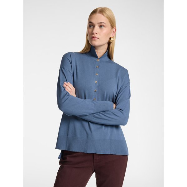 Elena Mirò - Maglia Polo In Viscosa Con Bottoni Gioiello Donna, Azzurro Taglia: XXL (56 It)-image