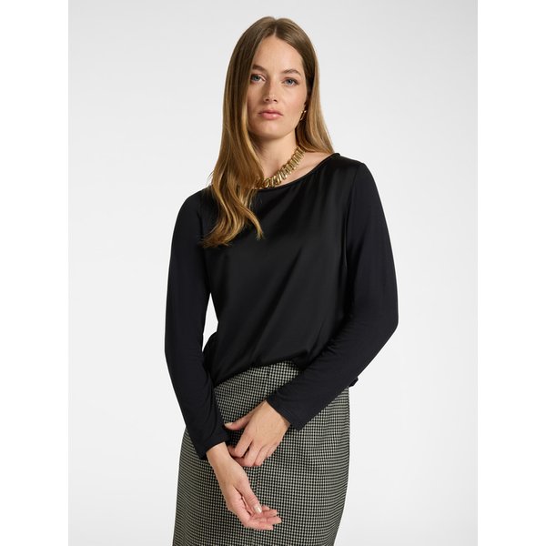 Elena Mirò - T-Shirt Bimaterica In Viscosa Donna, Nero Taglia: XL (52-54 It)-image