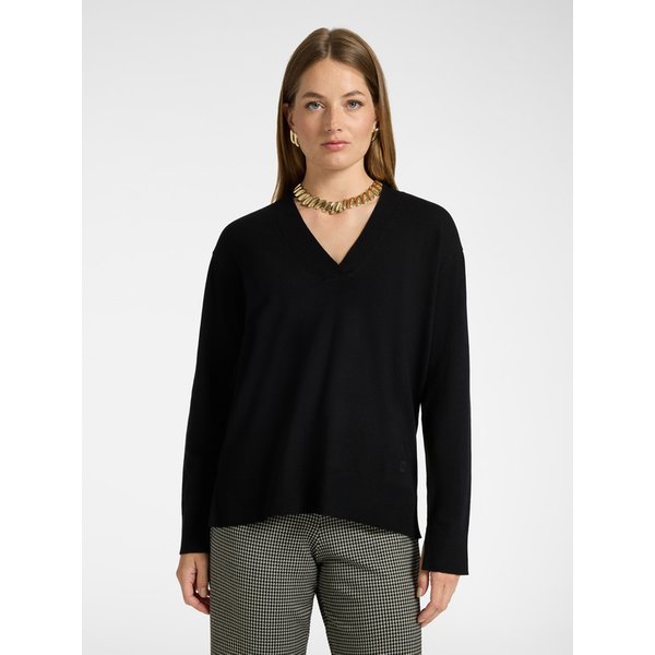 Elena Mirò - Maglia Viscosa Scollo A V Donna, Nero Taglia: 3XL (58 It)-image