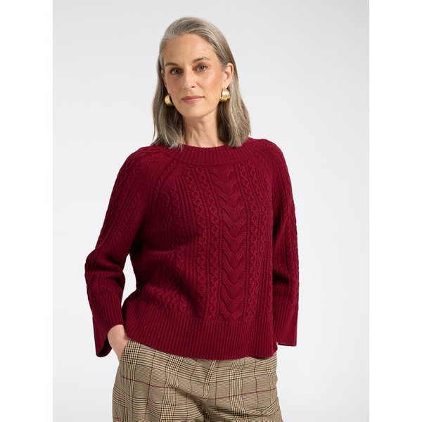 Elena Mirò - Maglia A Trecce In Pura Lana Donna, Bordeaux Taglia: XL (52-54 It)-image
