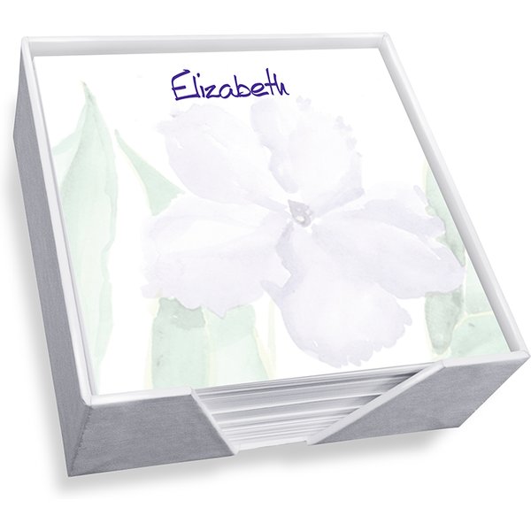 Watercolor Pansy Memo Square - White with holder