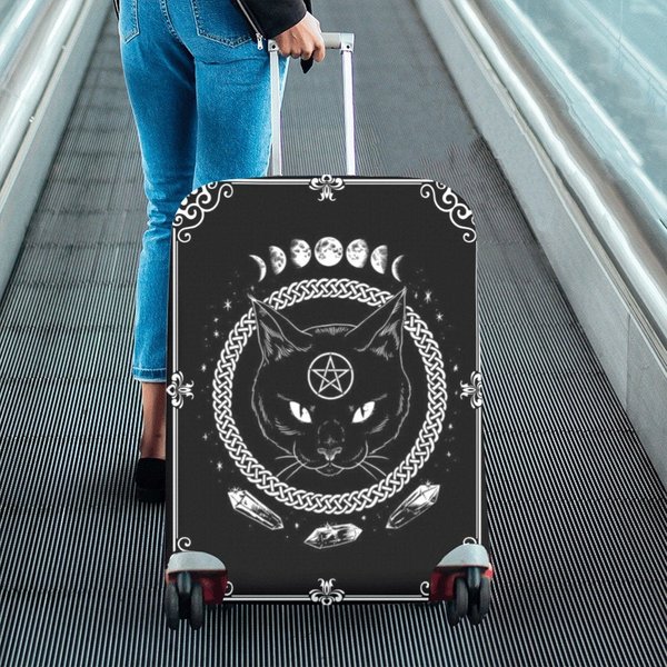 Satanic Gothic Black Cat Pentagram Suitcase Cover | Traveling With Goth-image