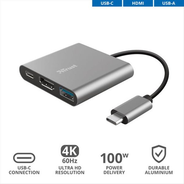 Trust - Dalyx 3-In-1 Usb-C Adapter-Grey-image