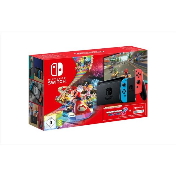 Nintendo - Switch +Mario Kart 8 Deluxe+Abbonamento 3 Mesi Nso-Rosso/Blu Neon-image