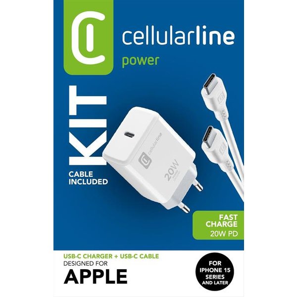 Cellularline - Charger Kit 20W Per Iphone 15 Achiphkitc2Cpd20Ww-Bianco-image