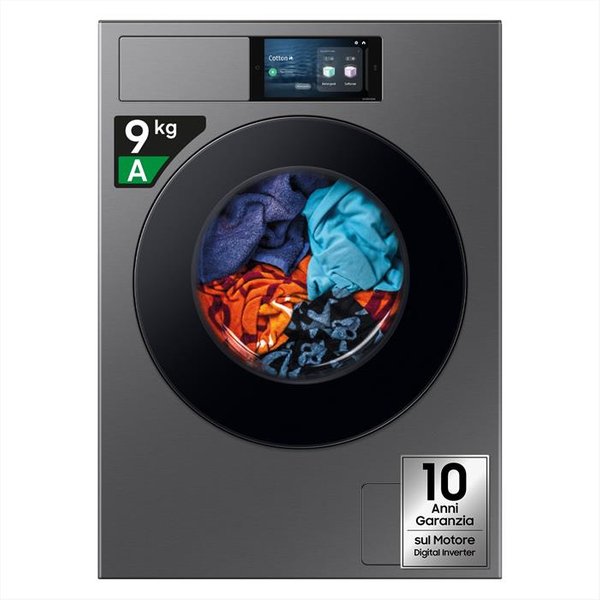 Samsung - Lavatrice Wf90F09C4Su3 9Kg Classe A-Dark Silver Steel - Oblò Nero-image