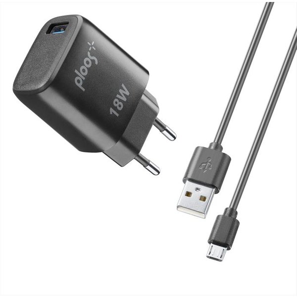 Ploos - Caricabatterie Kit Adapter 18W/Usb-A To Micro Usb-Nero-image