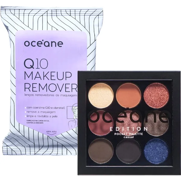 Kit Océane Q10 Makeup Lenço Demaquilantee E Pocket Palette Casual Paleta De Sombras (2 Produtos)