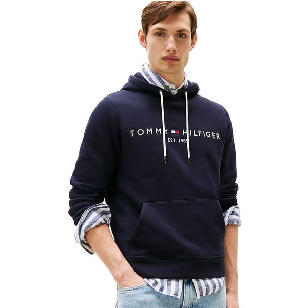 Tommy Hilfiger Mens Logo Flex Fleece Hoodie - Navy - 2XL