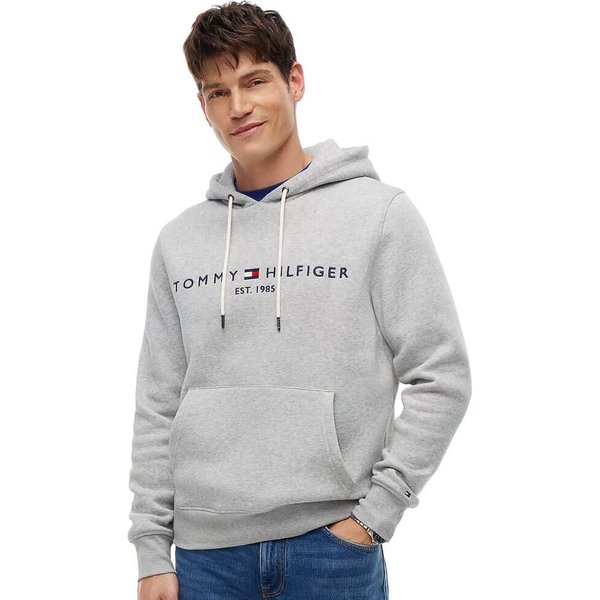 Tommy Hilfiger Mens Logo Flex Fleece Hoodie - Cloud Heather - L