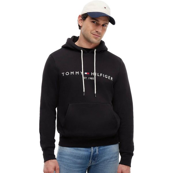 Tommy Hilfiger Mens Logo Flex Fleece Hoodie - Jet Black - L