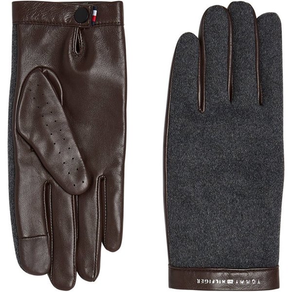 Tommy Hilfiger Mens Leather and Textile Mix Gloves - Black - M