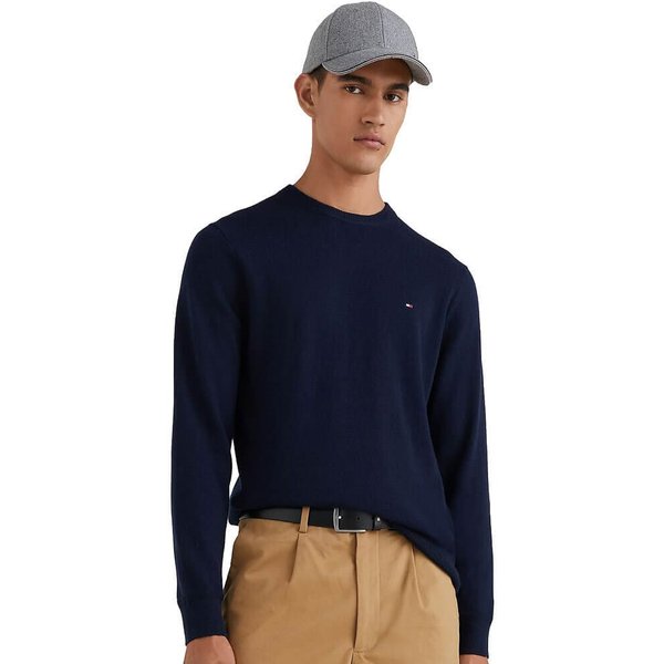 Tommy Hilfiger Mens Monogram Cotton Cashmere Crew Neck Jumper - Navy - 2XL