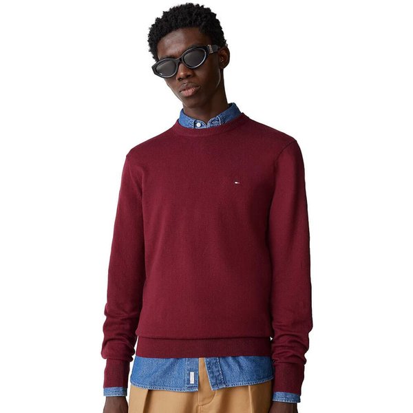 Tommy Hilfiger Mens Monogram Cotton Cashmere Crew Neck Jumper - Deep Rouge - M
