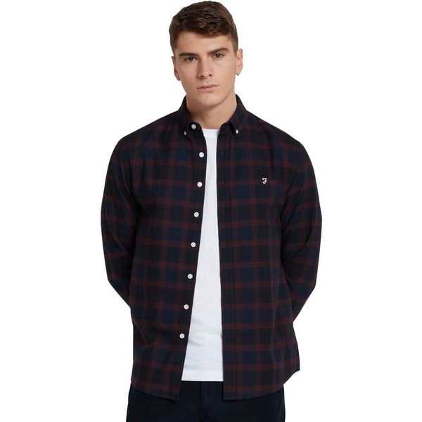 Farah Mens Foster Check Shirt - Oxblood - XL