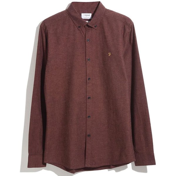 Farah Mens Steen Brushed Shirt - Teak Marl - XS