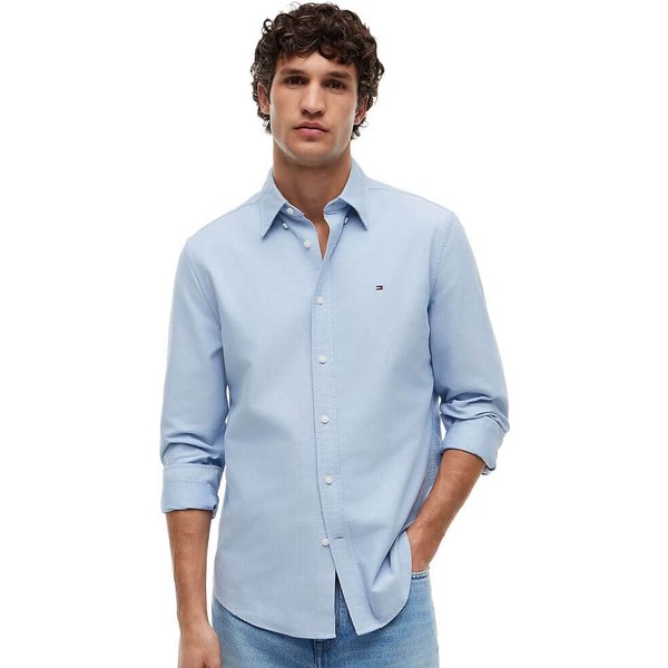 Tommy Hilfiger Mens Regular Fit Flag Embroidery Oxford Shirt - Blue - S