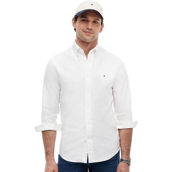 Tommy Hilfiger Mens Regular Fit Flag Embroidery Oxford Shirt - White - M