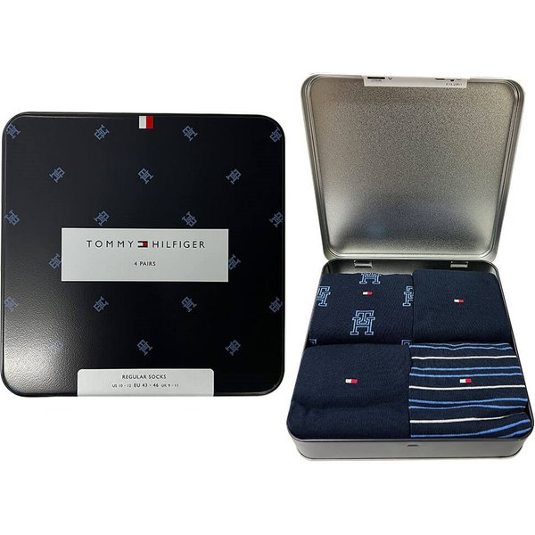 Tommy Hilfiger Mens 4-Pack Sock Tin Giftbox - Navy - 6-8