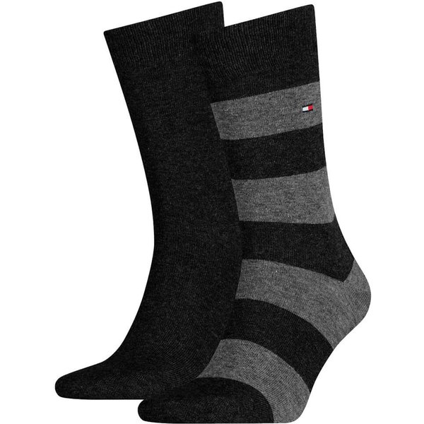 Tommy Hilfiger Mens 2-Pack Rugby Stripe Socks - Black - 6-8