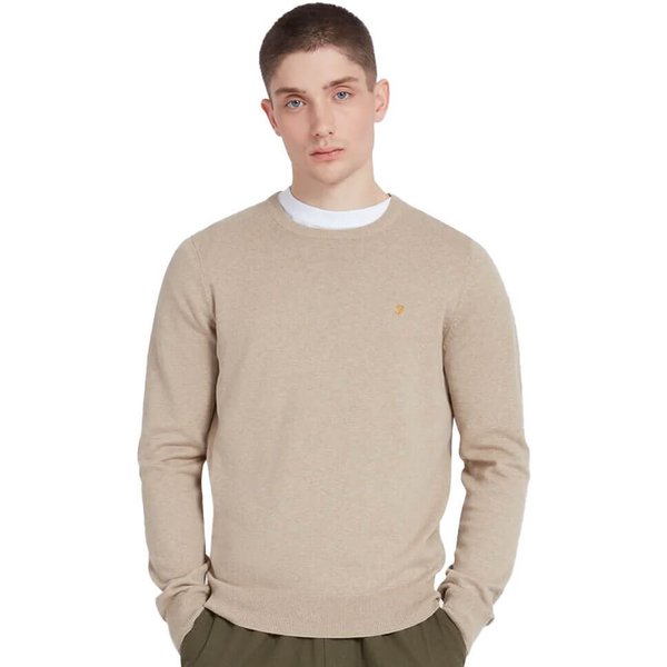 Farah Mens Mullen Cotton Knit - Hazelnut Marl - 2XL