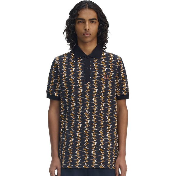 Fred Perry Mens M9836 Graphic Print Polo Shirt - Navy - M