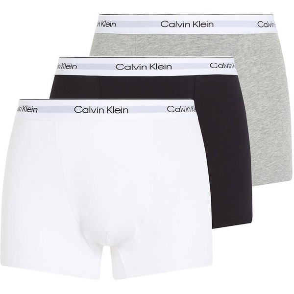 Calvin Klein Mens Icon Cotton Stretch Relaxed Dart 3-Pack Trunks - Black/White/Grey - M