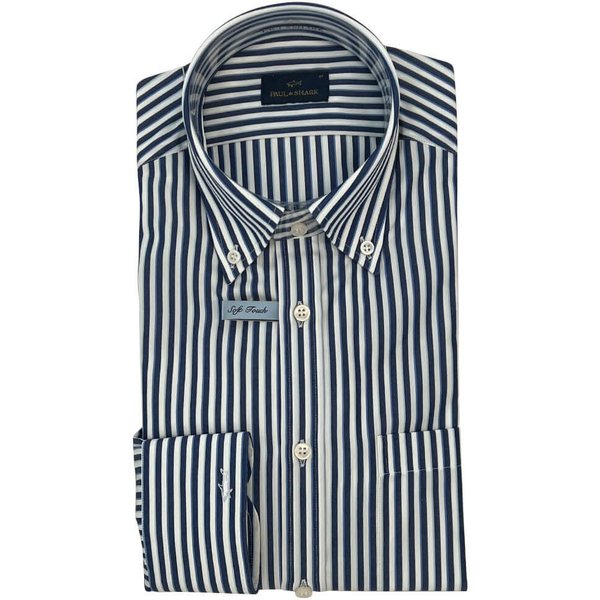 Paul & Shark Mens Soft Touch Poplin Stripe Shirt - Blue/White - S