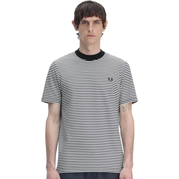 Fred Perry Mens Fine Stripe Heavy Weight T-Shirt - Navy/Snow White - S