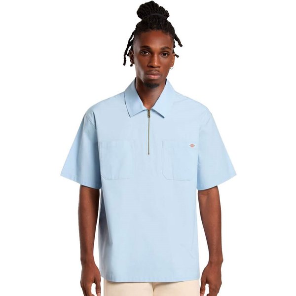 Dickies Mens Ranch 1/4 Zip Short-Sleeve Shirt - Skyway - XS