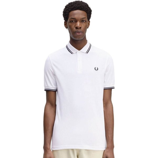 Fred Perry Mens M3600 Twin Tipped Polo Shirt - White/Black - 2XL