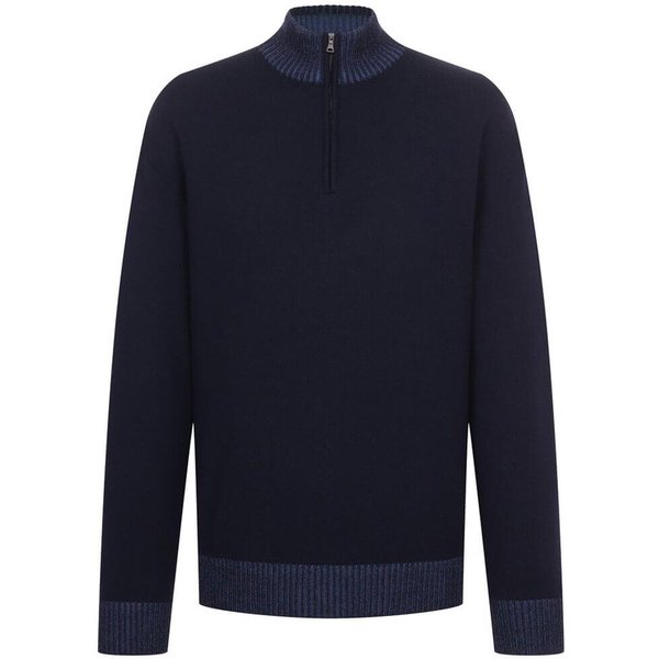 Paul & Shark Mens Shark Tag Cool Wool 1/4 Zip Sweater - Navy - S