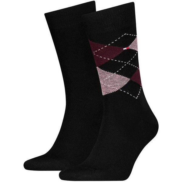 Tommy Hilfiger Mens 2-Pack Check Socks - Burgundy - 9-12