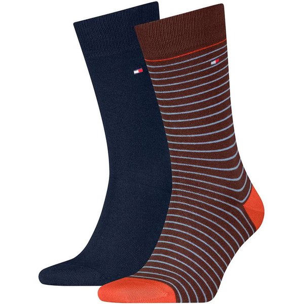 Tommy Hilfiger Mens 2-Pack Small Stripe Socks - Chocolate Brown - 9-12