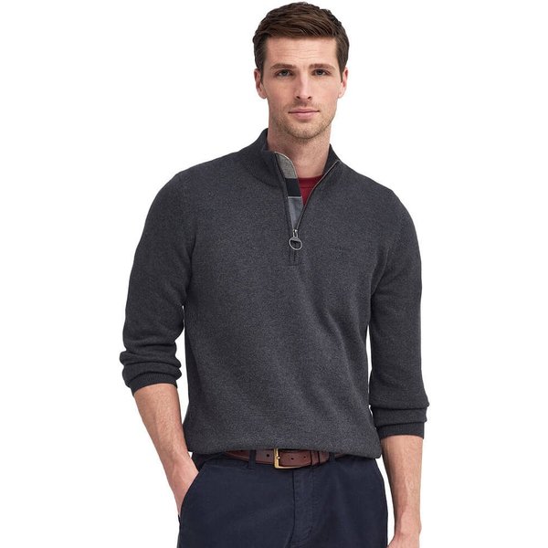 Barbour Mens Cotton Half-Zip Jumper - Charcoal - XL
