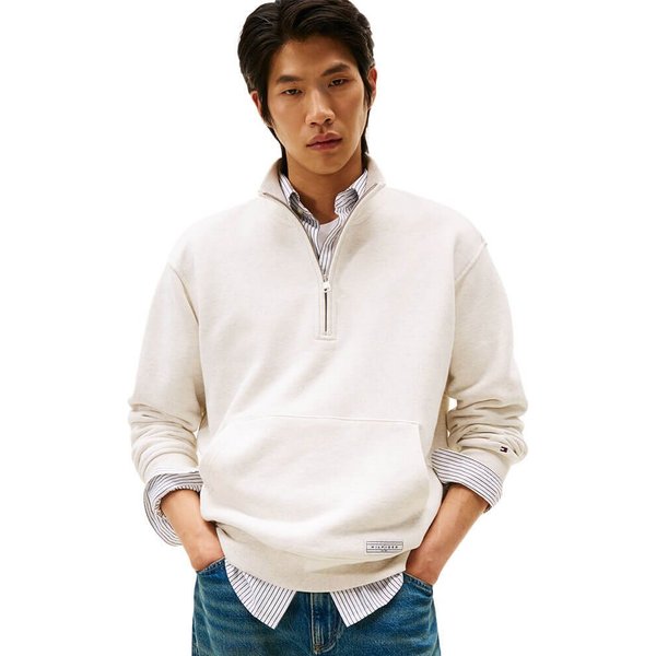 Tommy Hilfiger Mens Premium Essentials 1/4 Zip Sweater - Heathered Newsprint - XL