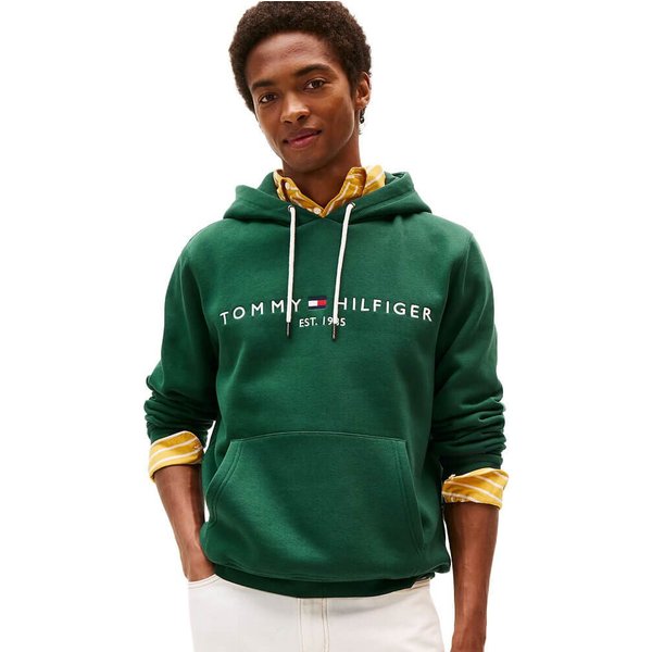 Tommy Hilfiger Mens Fleece Drawstring Hoodie - Ornamental Green - XL