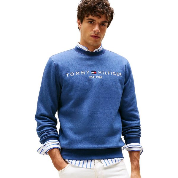 Tommy Hilfiger Mens TH Flex Logo Sweatshirt - Aegean Sea Heather - M
