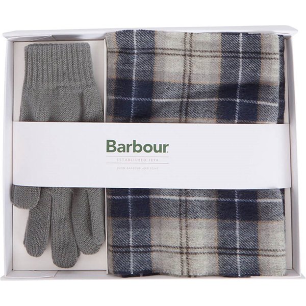 Barbour Tartan Scarf & Glove Gift Set - Grey Midnight - One