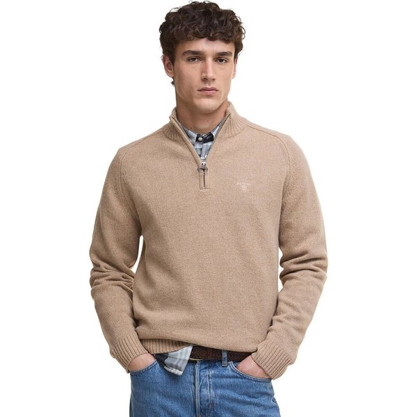 Barbour Mens Grangetown Half Zip Knitted Jumper - Washed Stone - L