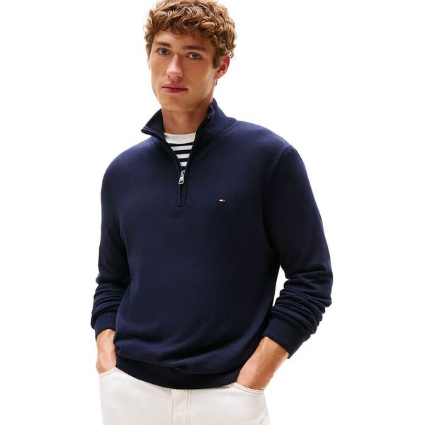 Tommy Hilfiger Mens Flag Embroidery Half-Zip Jumper - Desert Sky - S