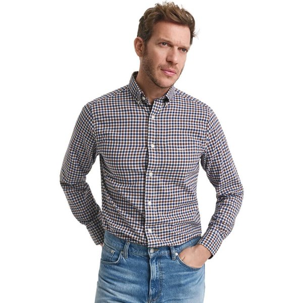 GANT Mens Regular Fit Gingham Twill Shirt - Mahogany Brown - M