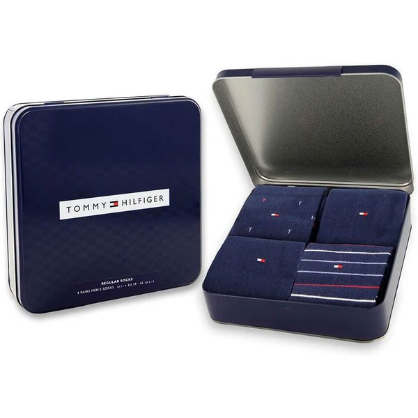 Tommy Hilfiger Mens 4-Pack Sock Tin Giftbox - Navy - 6-8