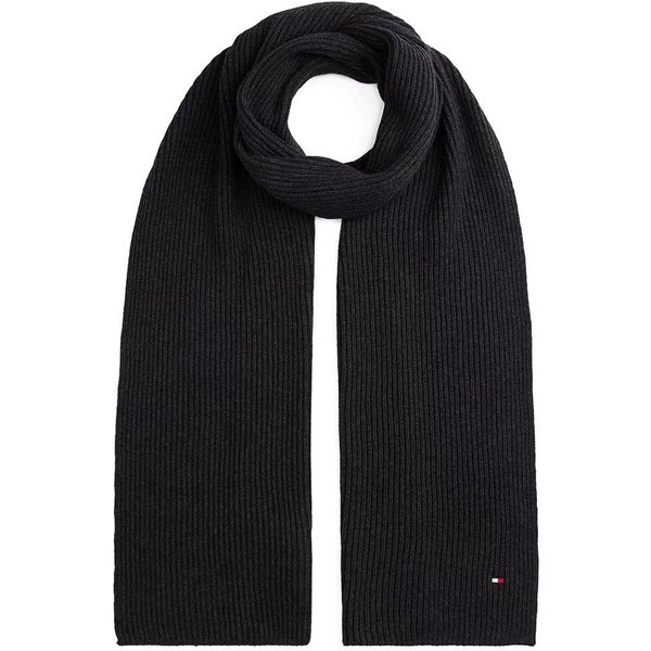 Tommy Hilfiger Flag Embroidery Ribbed Scarf - Charcoal Grey - One