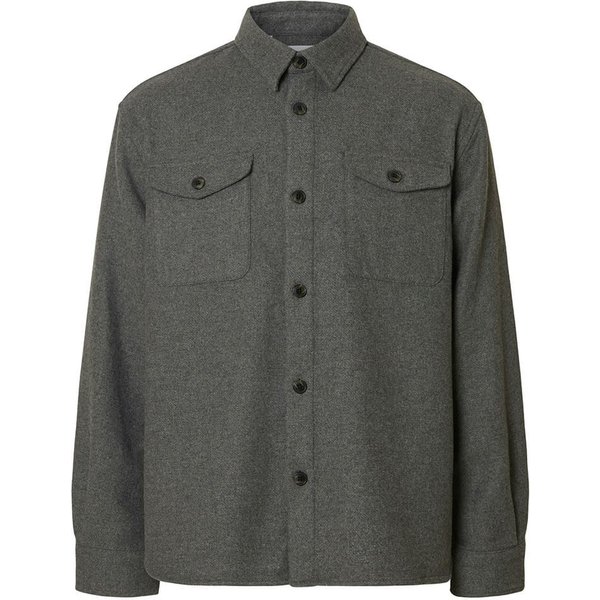 Selected Homme Mens Pablo Relaxed Fit Wool-Blend Overshirt - Dark Grey - XL