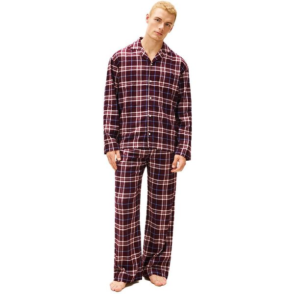 Tommy Hilfiger Mens TH Original Flannel Relaxed Pyjama Gift Box - Tartan Reiker Burgundy - L
